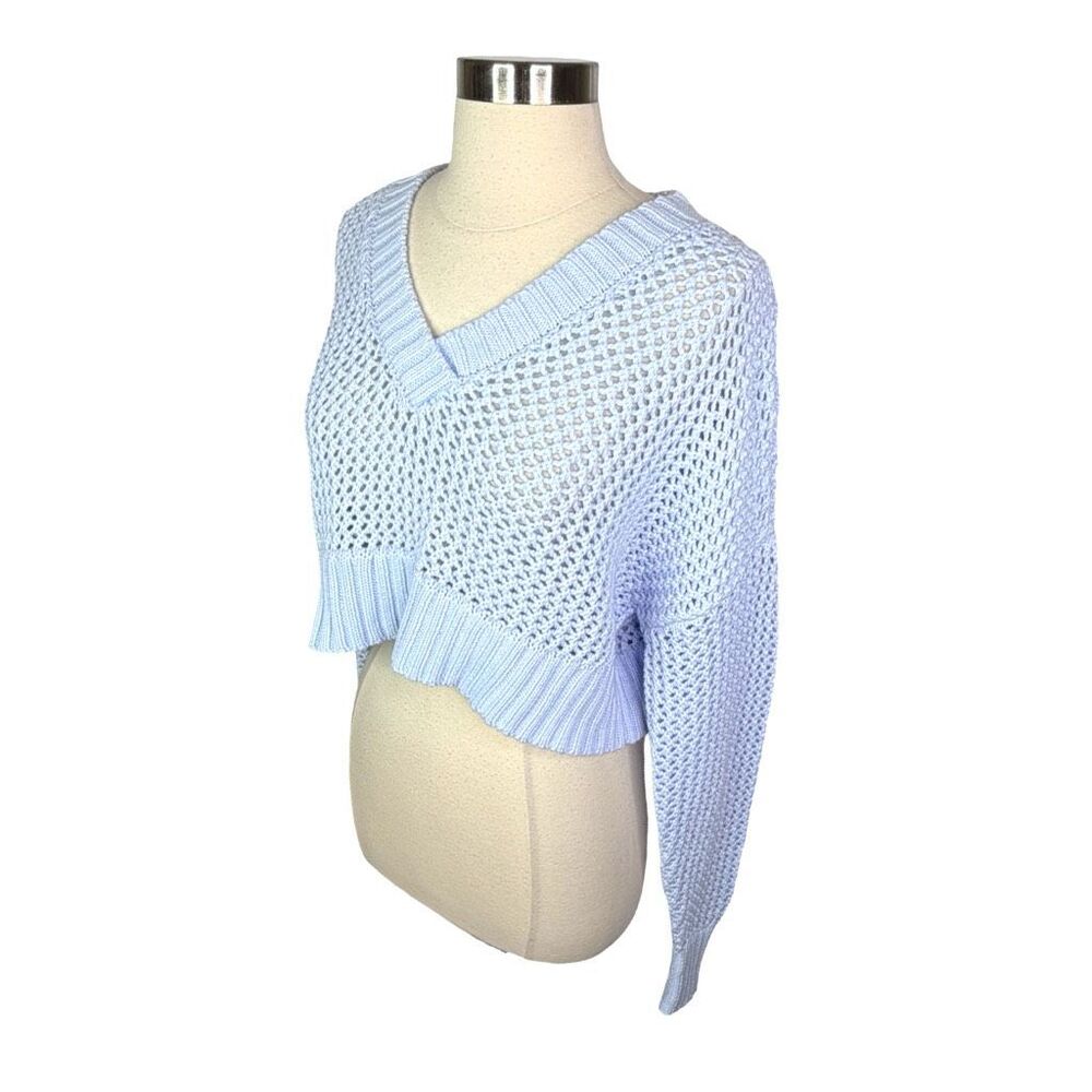 Offline by aerie Cropped Crochet Knit V-Neck Summer Sweater - Size Small - Picture 3 of 5